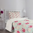 thumbnail image 5 of Ambesonne Fun Quilted Bedspread Set 2 Pcs, Happy Whales Pattern, Twin Size, Mint Peach Pink, 5 of 6