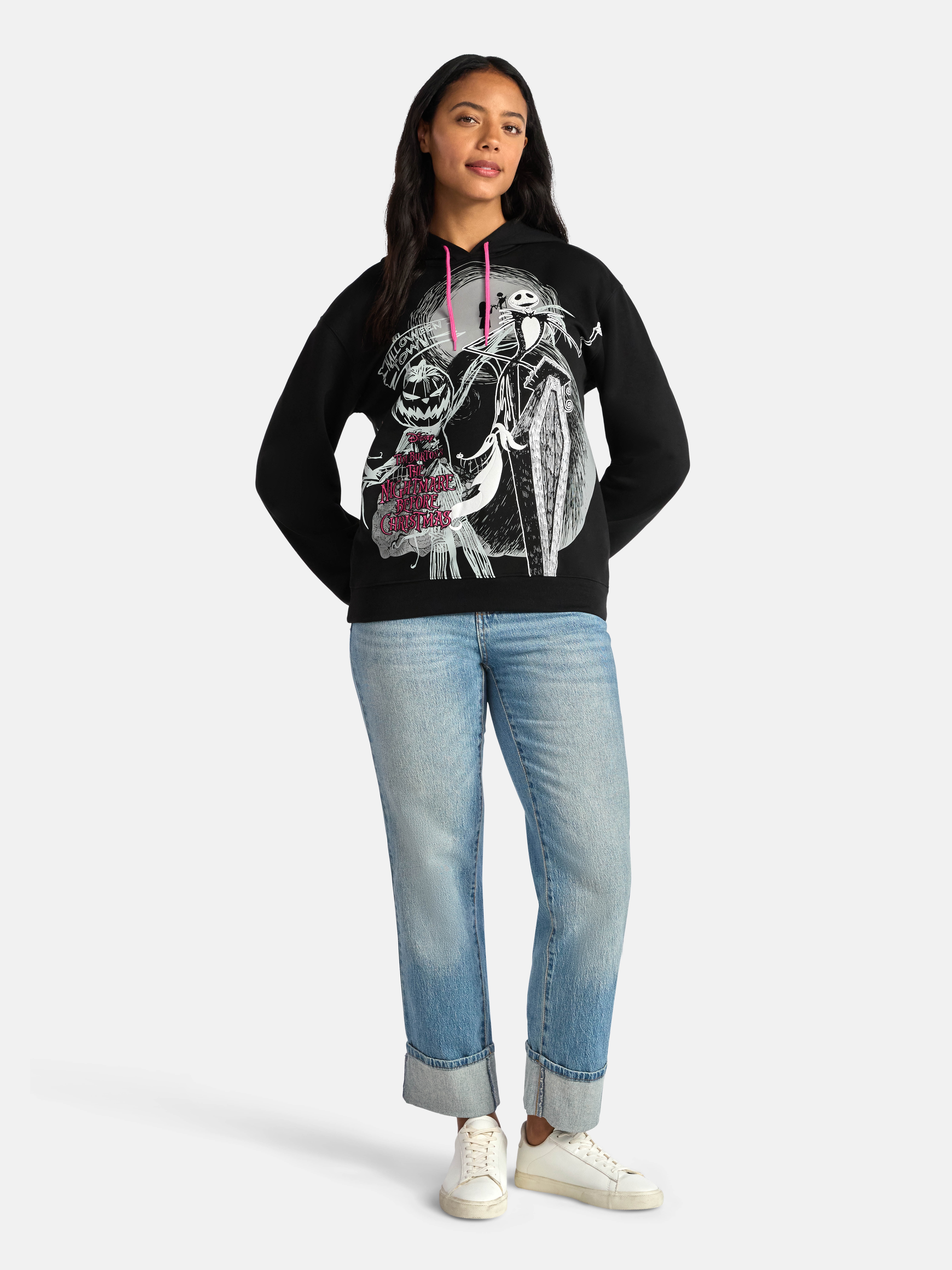 Nightmare Before Christmas Women's Halloween Hoodie Sweatshirt with Long Sleeves, Sizes XXS-XXL