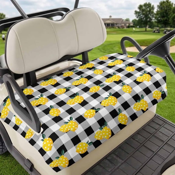 Golf Cart Seat Covers for 2 Seater,Yellow Lemons Microfiber Cart Seat Towel Blanket,Summer Botanical Black White Checkered Absorbent Breathable Non Slip Bench Seats Protector for Golf Course 51"x31"