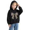 thumbnail image 5 of Girls' Leopard Bow Graphic Pullover Hooded Sweatshirt, Long Sleeve Relaxed‑Fit Kids Hoodie, Casual Printed Tops for Daily Play and Cool‑Weather Outdoor Activities Black 7-8T, 5 of 7