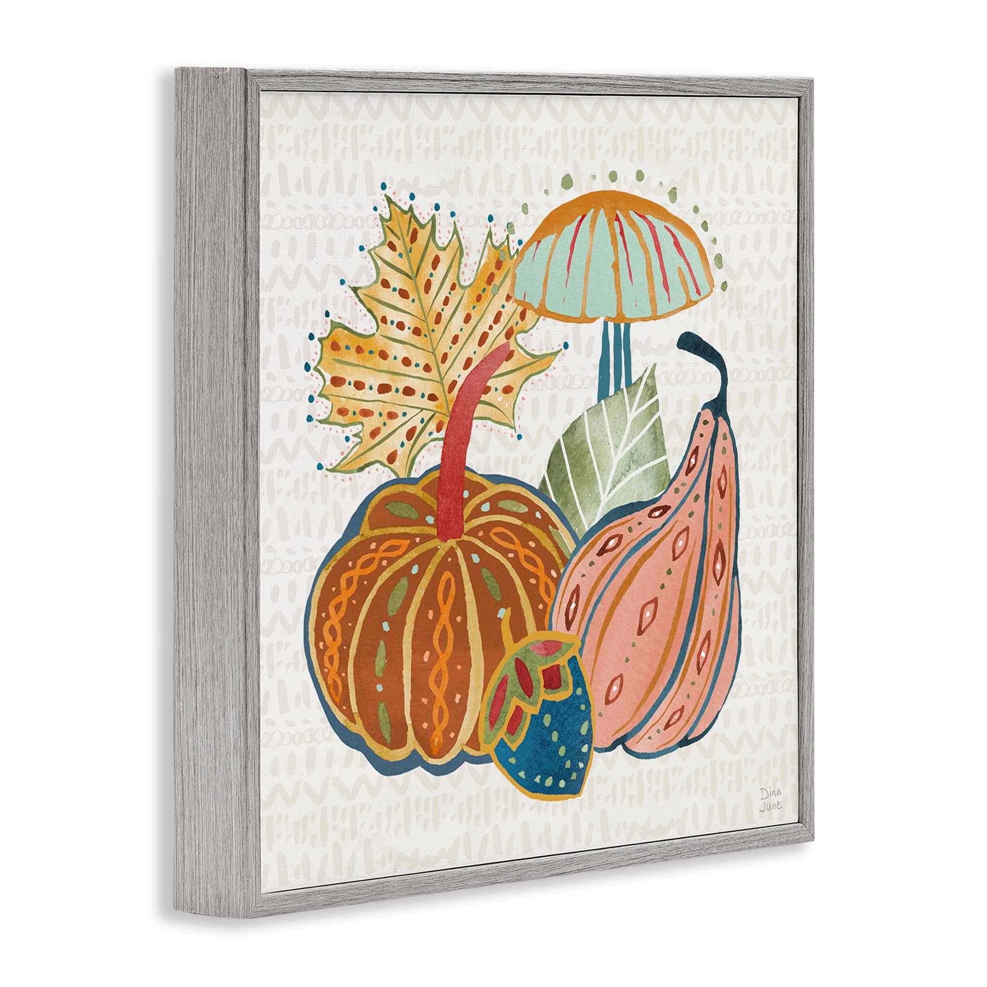 Stupell Industries Harvest Whimsy Gourds Holiday Painting Gray Framed Art Prints Wall Art, 24 x 24