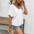 thumbnail image 4 of Hfnxid Women's Shirt Fashion Deep V-Neck Short Sleeve Tops Solid Casual Tunic Blouse Breathable Going Out Vacation Basic T Shirt White L, 4 of 6