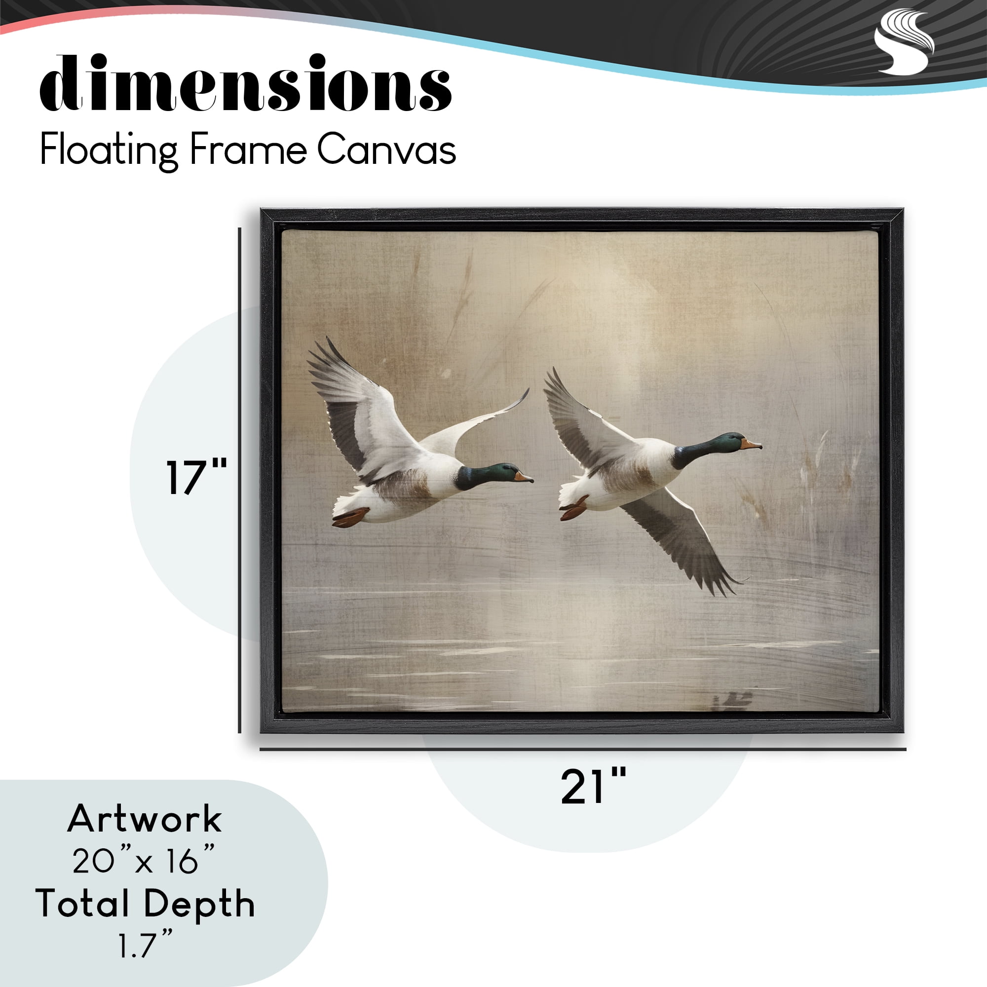 Stupell Industries Mallard Ducks over Pond Black Framed Floater Canvas Wall Art, design by Susan Arnot