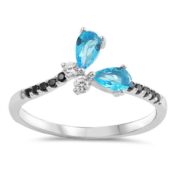Blue Simulated Topaz Teardrop Colorful Dainty Ring .925 Sterling Silver Band CZ Female Size 10