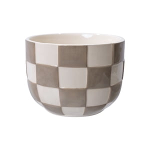 Mainstays Lennon Round Ceramic Planter, Birch Gray Checkered