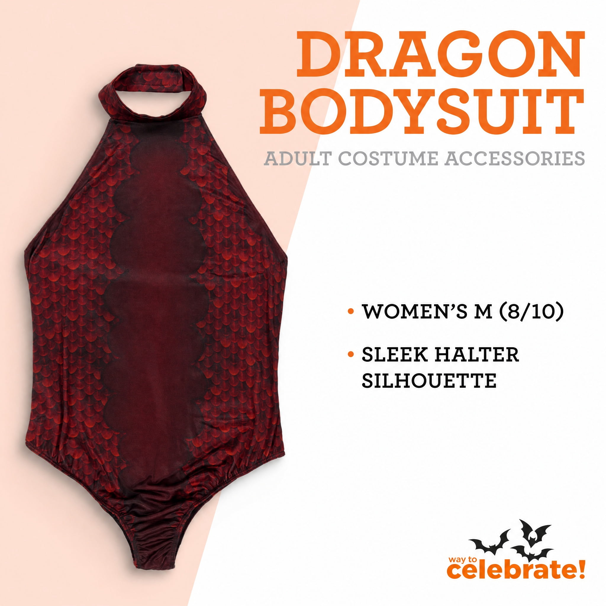Dragon Bodysuit Costume Accessory for Adults, Red, M (8/10), Halloween by Way To Celebrate