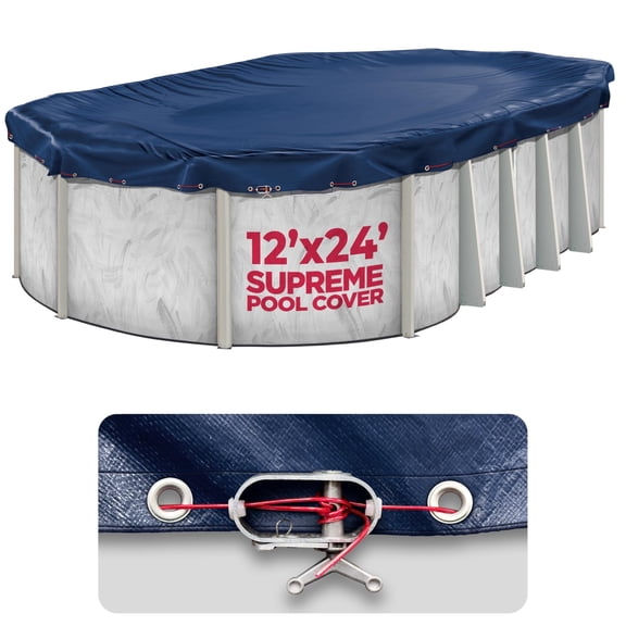 12 x 24 ft Oval Pool Covers for Above Ground Pools, Oval Winter Pool Cover, Navy Blue