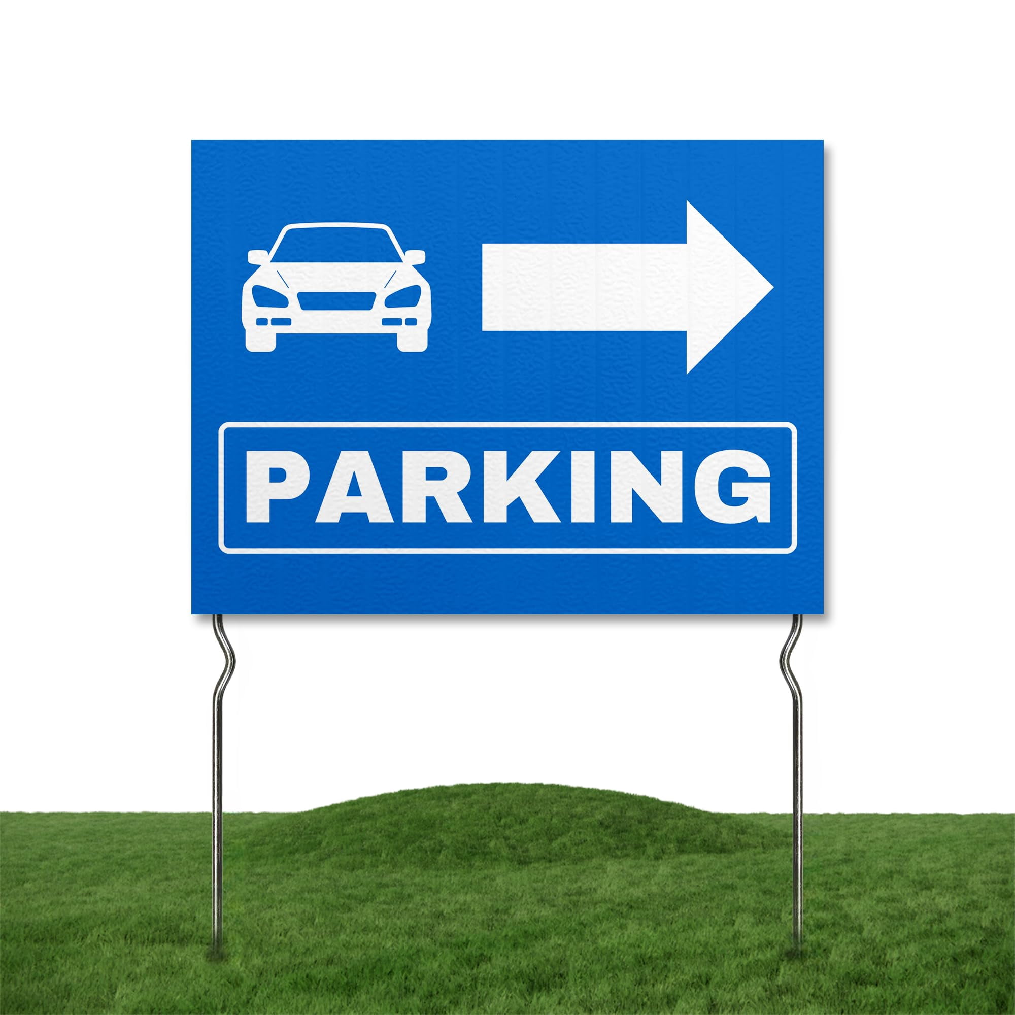 Parking Yard Sign by DC | 24 x18 Double Sided Direction Garden Sign with 13” Metal Stakes | Outdoor Signs Waterproof for Lawn Patio Sidewalk & House | Set of 2 | Made in USA