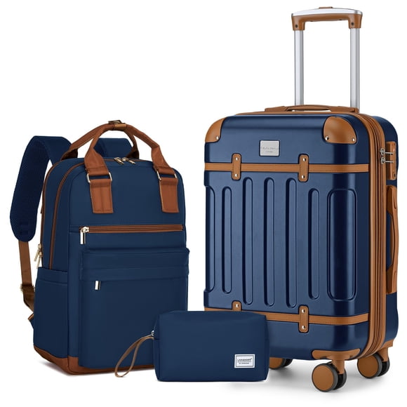 Set de equipaje LARVENDER de 3 piezas expandible con candado TSA, azul marino