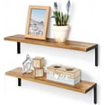 thumbnail image 1 of Estantes de madera para pared, estante flotante rústico de 24 pulgadas con soportes en L para dormitorio, sala de estar, cocina, estantería de almacenamiento montada en la pared, decoración del hogar, 1 of 8