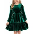 thumbnail image 5 of Arshiner Girl's Dress Vintage A-Line Long Sleeve Ruffle Swing Casual Velvet Dress with Pockets, 5 of 9
