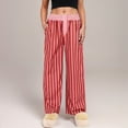 thumbnail image 4 of Women's Red Vertical Stripe Wide Leg Pants with Smocked Waistband Contrast Plaid Detail and Relaxed Full-Length Fit - Red, Medium, 4 of 7