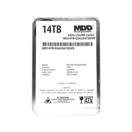 MaxDigitalData 14TB 7200 RPM 256MB Cache SATA 6.0Gb/s 3.5" Internal Hard Drive for Surveillance (MD14TGSA25672DVR) - 3 Years Warranty