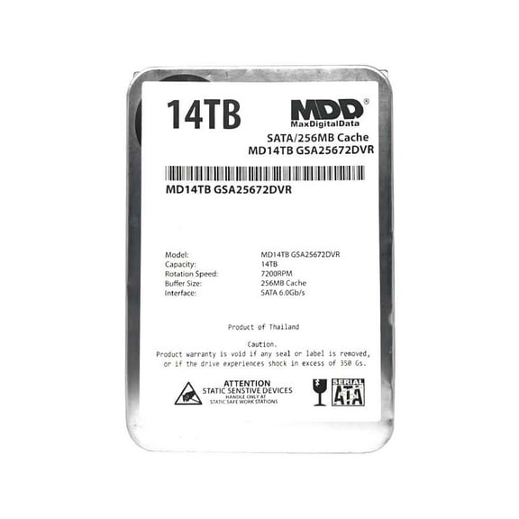 MaxDigitalData 14TB 7200 RPM 256MB Cache SATA 6.0Gb/s 3.5" Internal Hard Drive for Surveillance (MD14TGSA25672DVR) - 3 Years Warranty