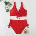 thumbnail image 5 of Women's Bikini Set Solid Color Strappy One Shoulder High Waist Sexy Two Piece Swimsuit for Beach Vacation,Red,XL, 5 of 7