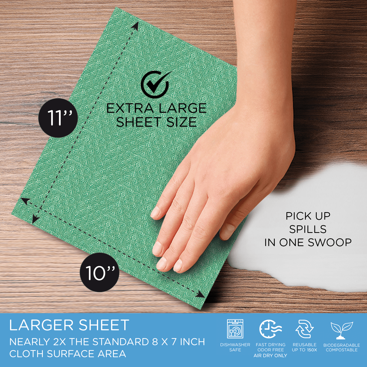 LOLA Wowables XL Swedish Dishcloths, 12 Reusable Eco Cleaning Cloths, 11" x 10", Ultra Absorbent Cellulose Sponge Towel, Compostable, Made in Germany