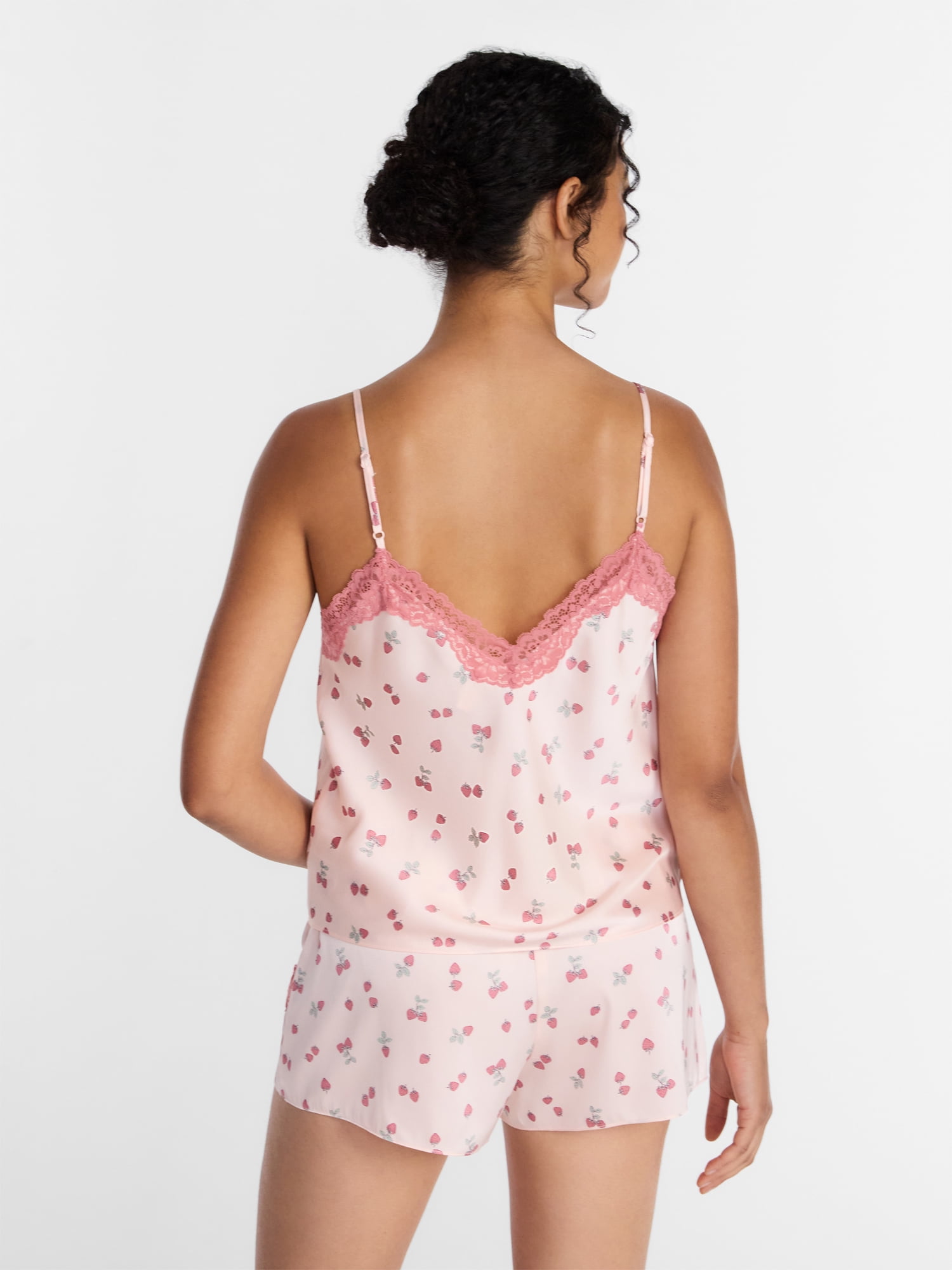 Joyspun Women’s Lace Trim Stretch Satin Cami and Shorts Set, 2-Piece, Sizes XS-3X