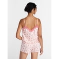 thumbnail image 4 of Joyspun Women’s Lace Trim Stretch Satin Cami and Shorts Set, 2-Piece, Sizes XS-3X, 4 of 6
