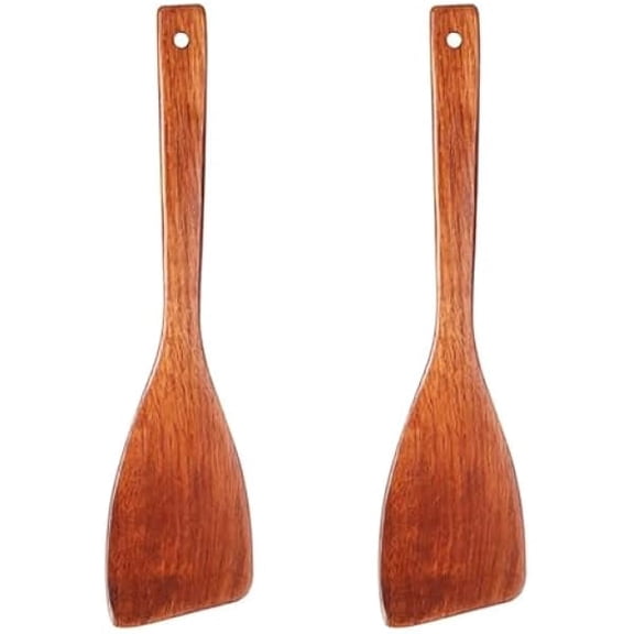 12.8-inch Cherry Wood Spatula 2 Pack, Long Handle Flat Wooden Spatula Cooking Utensils for Nonstick Cookware, Kitchen Spatula for Cooking Flipping, Serving, Scraping & Turning