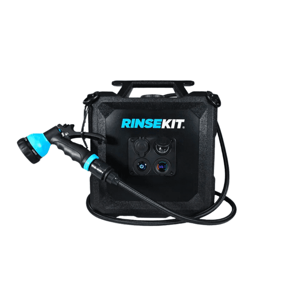 Rinse Kit Camp Shower 857007006357 Cube; 4 Gallon Capacity; 12 Volt Battery Powered; Heat The Water Through Hyperheater Heater Sold Separately; 5 Setting Spray Nozzle; 7 Feet Long Hose; Portable