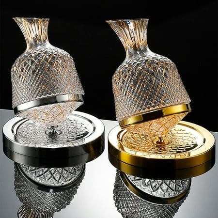 

2024 (Silver Rotating Wine Decanter - Simple Package) Crystal Glass Red Wine Rotating Wine Decanter (Styrofoam Packaging)