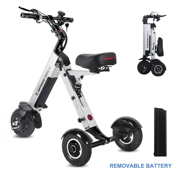 TopMate ES33 Powered Mobility Scooter 3 Wheels Foldable Trike with Seat for Adults Senior, 8 inch Tires Lightweight Electric Scooter with Removable 36V 7.8AH Battery & Reverse Function