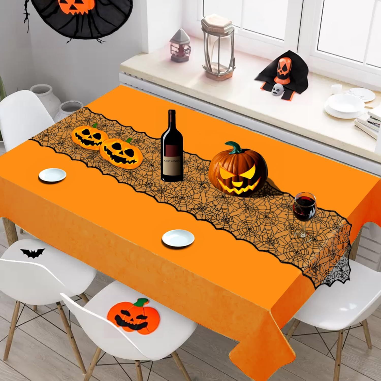 Halloween Lace Table Runner 72x18 Inch with Spider Web Design for Party Decor