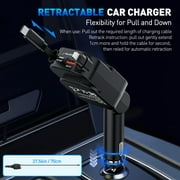 96W Retractable Car Charger, 4 in 1 Car Charger Adapter with USB-A USB-C Port & 2 Retractable Cables, Car Accessories Adapter for SUV, RV, Truck, iPhone 16e/16/15/14/12,Galaxy,Pixel