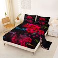 thumbnail image 2 of Castle Fairy Glam Black Women King Sheets 4pcs,Floral Quote Pattern Bedding,Crimson Black Cyan,1 Fitted Sheet, 1 Flat Sheet and 2 Pillowcases, 2 of 6