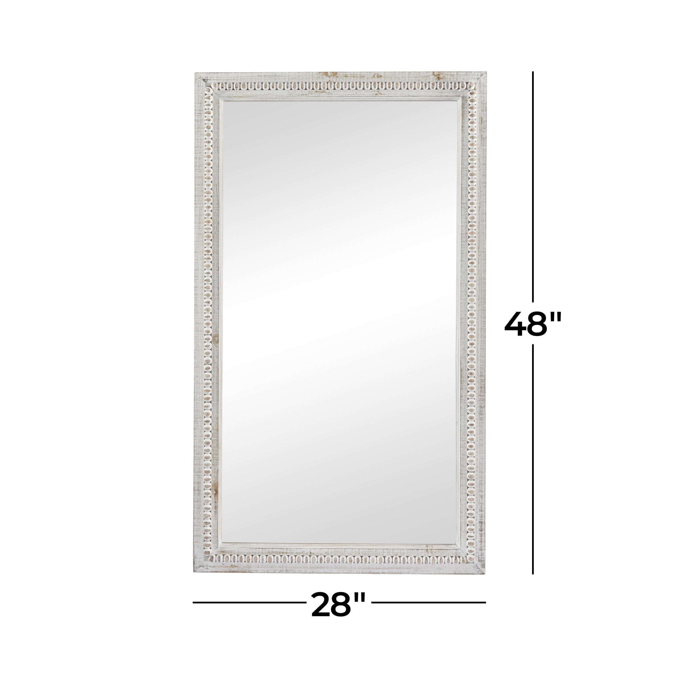 DecMode 28" x 48" White Carved Beaded Wall Mirror