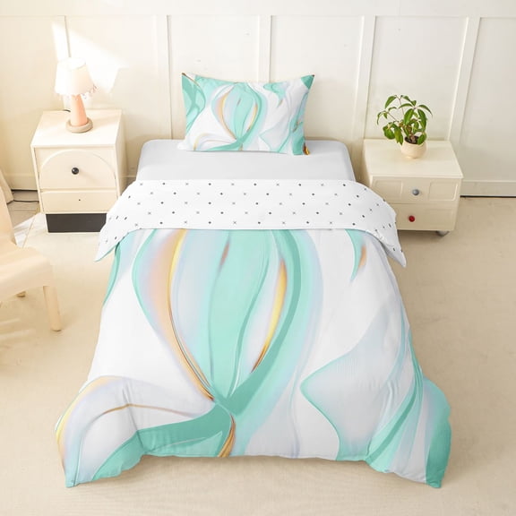 Homewish Mint Green Gradient Twin Duvet Cover,Classic Contemporary Twin Bedding,Reversible,2-Piece,1 Duvet Cover and 1 Pillowcase