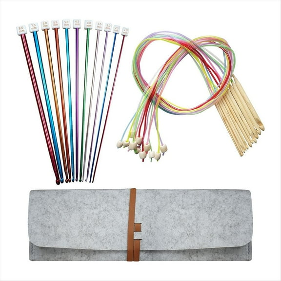 Rollbacks & More Tunisian Crochet Hooks Set with Case: 24pcs Bamboo Cable Afghan Aluminum