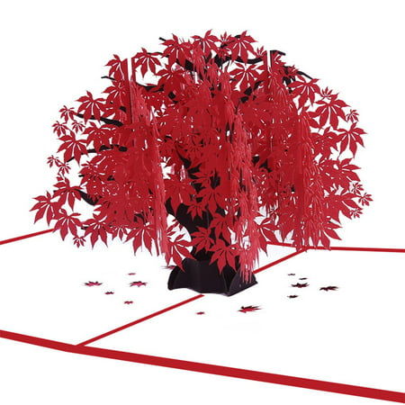 3D Pop Up Red Maple Greeting Card Paper Silhouette for Birthday Blessing Wedding