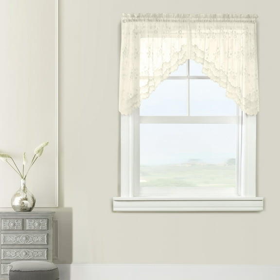 Melody Jacquard Lace Window Curtain Swag Pair 36" x 32" in Eggshell