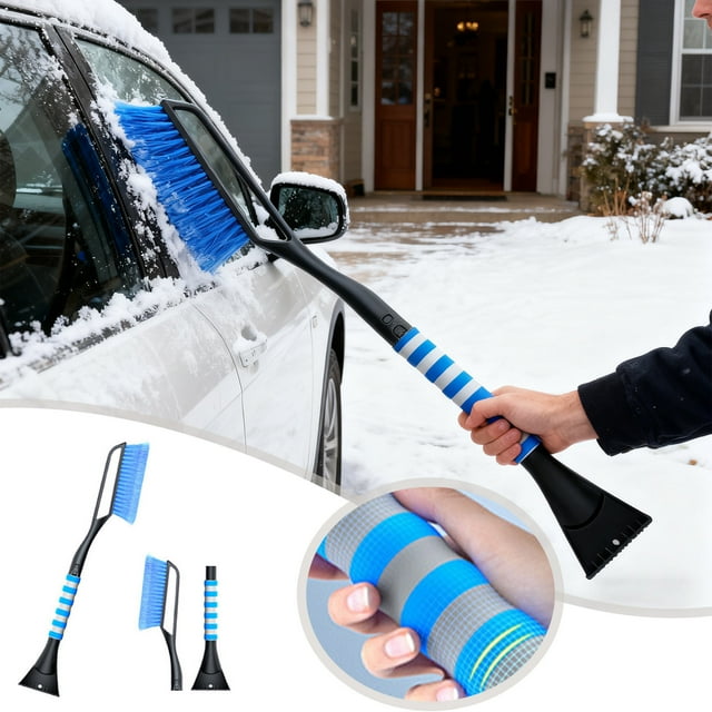 BotaniNest 27 Inch Brush And Ice Scraper With Foam Handle Removable Two In One Winter Blue ABS Shaft 7 Inch Brush Head Design