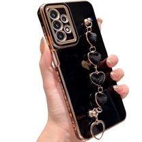 K-Lion for Samsung Galaxy A23 5G Case with Cute Heart Bracelet Strap, Slim Plating Pattren Cover with Hearts Hand Chain for Women Camera Protection Shockproof Bumper for Galaxy A23,Black