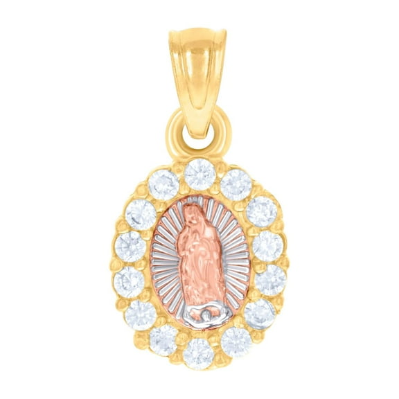 14k Tri-color Gold Womens Cubic Zirconia Guadalupe Religious Charm Pendant Necklace 16.8x8.6mm Wide Pendant for Women