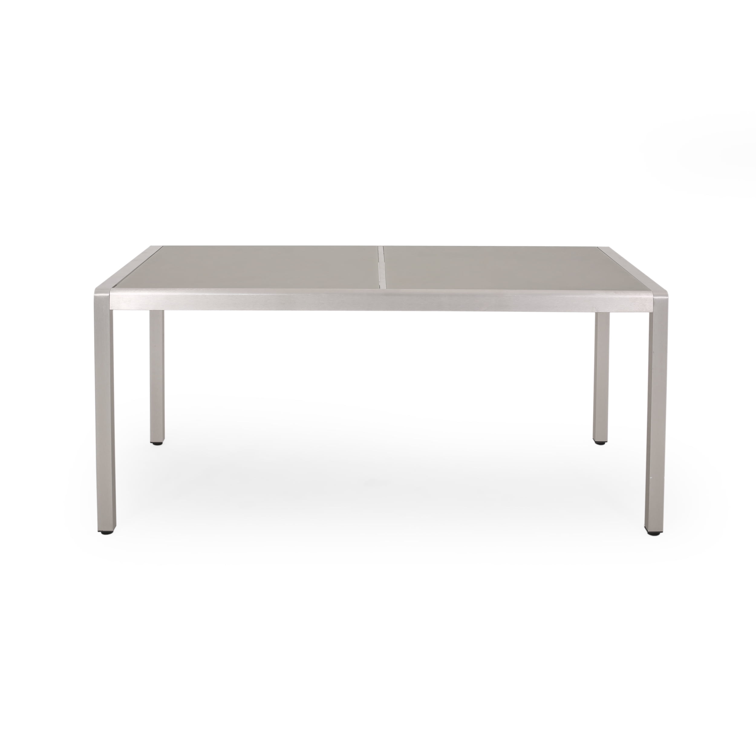 Braxton Outdoor Modern 6 Seater Aluminum Dining Set with Tempered Glass Table Top, Gray, Silver, Taupe