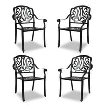 PATIO-IN Cast Aluminum Patio Chairs Set of 4,Metal Outdoor Chairs,Stackable Dining Chairs with Armrest for Garden, Backyard, Poolside,Balcony, Black (4 Pack)