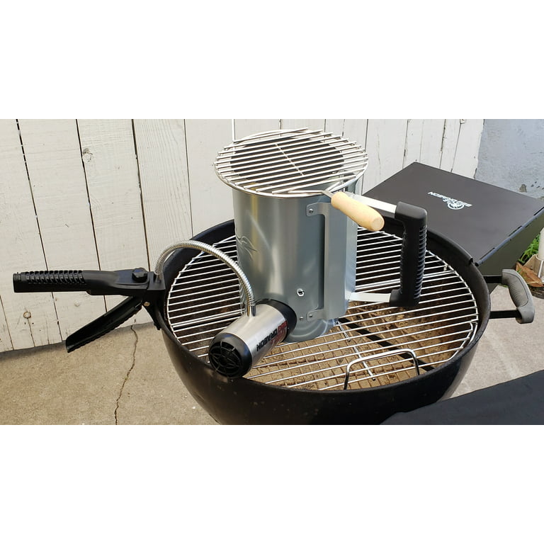 BBQ Dragon Ultimate Grill Accessories Set - Large Charcoal Chimney Starter  Bundle with 9” Round Wooden Handle Grill Grate - Heavy Duty & Durable BBQ