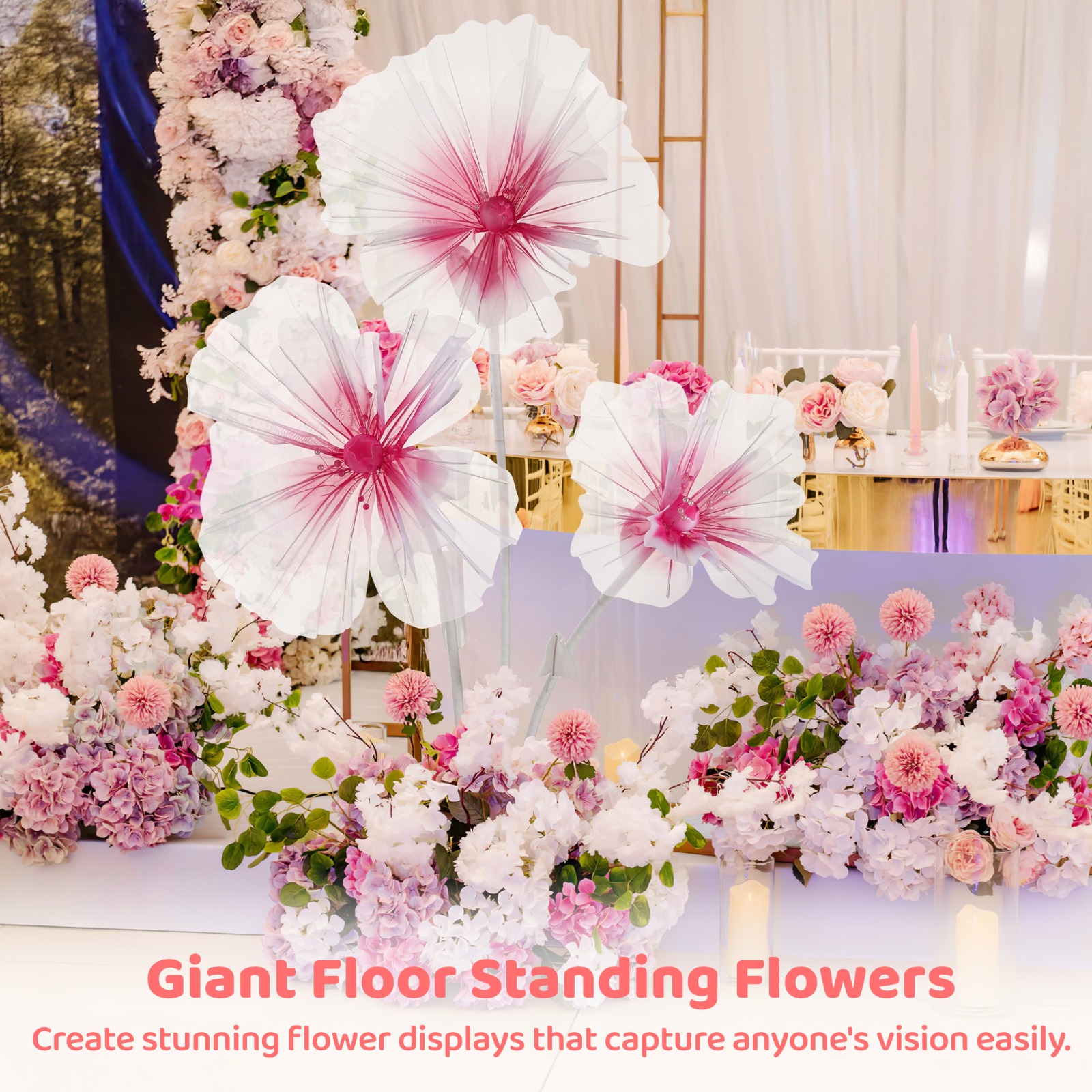 Wedding Decorations for Reception, Giant Floor Standing Flowers, Huge Artificial Silk Flowers, Large Photo Prop for Wedding Party Backdrop Decoration