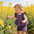 thumbnail image 5 of JIAYUE Girls Outfit Sets Crew Neck Stylish Plaid Fashionable Two Piece Flutter Sleeve Top And Shorts For Toddler And Casual Summer Wear Lovely Children Clothes Suits, 5 of 5