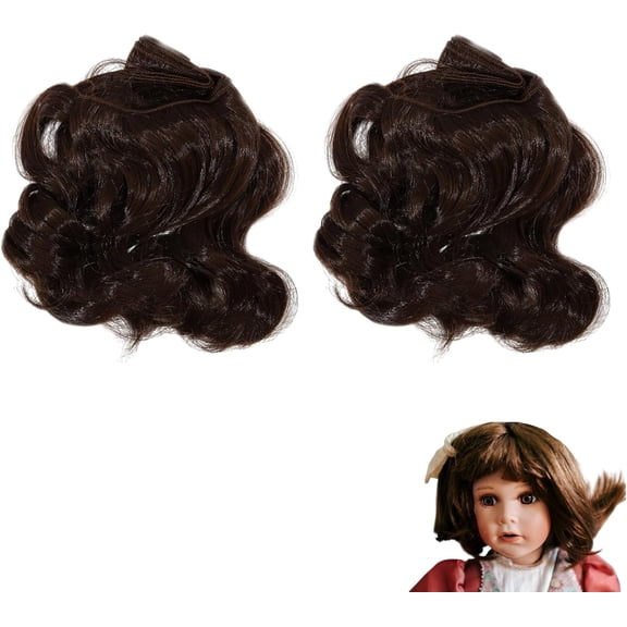 2 Pcs Coconut Brown Wig Hair 15cm Beachy Waves Hair Wigs Dolls Soft Flexible Thick Hair Fashion Dolls & Accessories