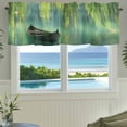 thumbnail image 3 of Green Pastoral Farmhouse Short Window Curtain Valances, Farmhouse Boat Lake Tree Leaves Rod Pocket Kitchen Valances for Living Room Bedroom Bathroom Cafe 60" x 18", 3 of 8