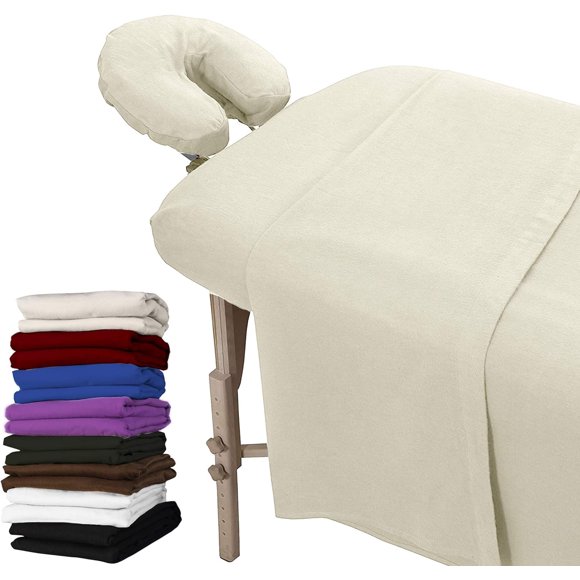 LONDON LINENS Pack of 2 Extra Thick 3 Piece Massage Table Sheets Set - 100% Natural Cotton Flannel - Includes Massage Table Cover, Massage Fitted She