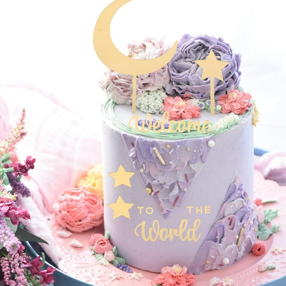 MEIBUTYUP 1Set Elegant Golden Moon and Star Cake Topper Set for Birthday and Gender Reveal Celebrations