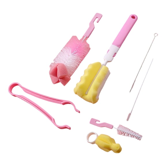 Bottle Cleaning Brushes with Sponge, Flexible Long Handle Brush Set for Standard & Wide Mouth Bottles, Baby Bottle Cleaner, Straw Brush, Tube Cleaning Brush Kit