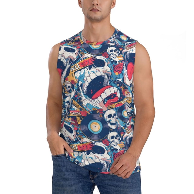 Balery cool rock Skull Camisetas sin mangas para hombre, absorbe la humedad y protege contra el mal olor.-Medium