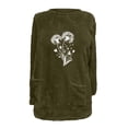 thumbnail image 5 of lcziwo Womens Fuzzy Sherpa Sweatshirt Casual Crewneck Long Sleeve Pullover Tops Cute Graphic Print Fleece Sweater, Army Green, XXL, 5 of 5