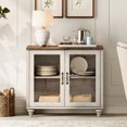 thumbnail image 1 of WAMPAT Buffet Server Table, Accent Sideboard with Glass Door & Storage, Console Table for Kitchen, Dining Room, Living Room, Rustic White, 33.9", 1 of 8